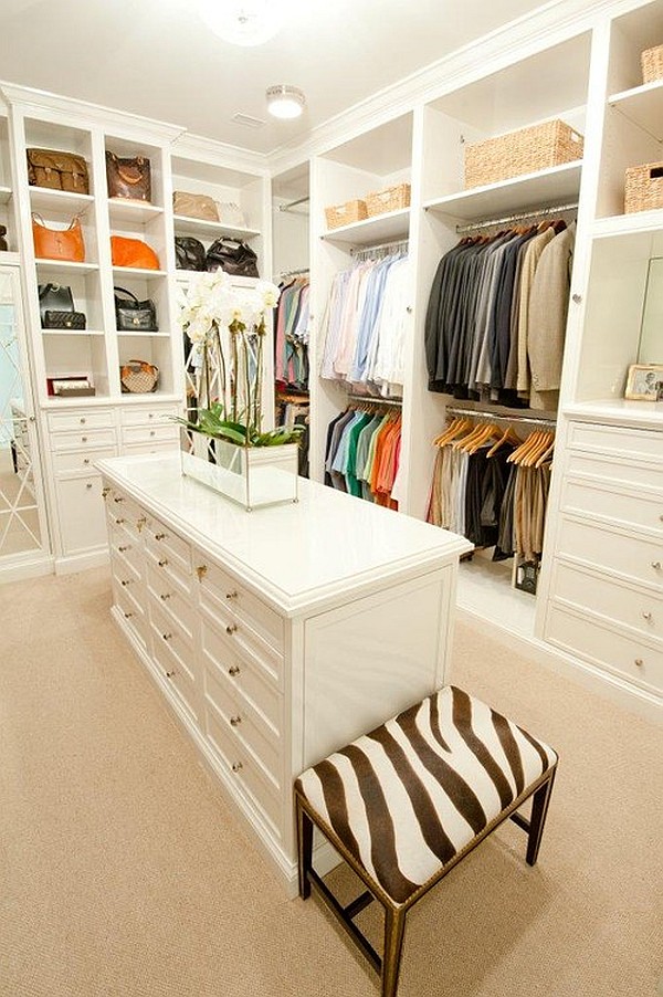 Spacious Gray Walk In Closet Showcase A Gorgeous Gray Tufted Bench