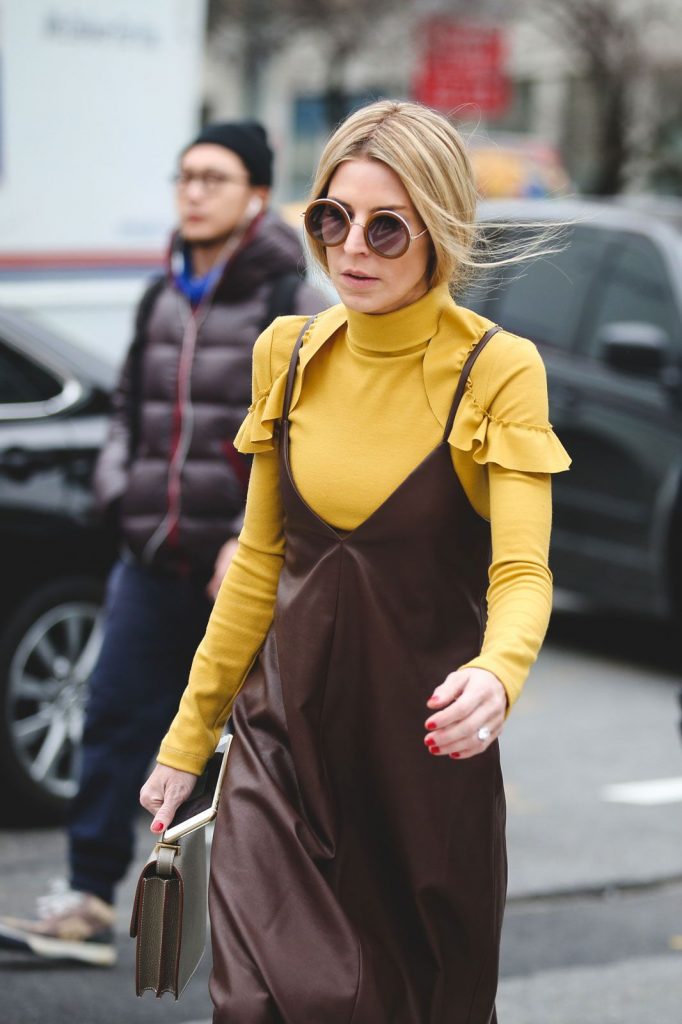 Yellow slip sales dress with turtleneck